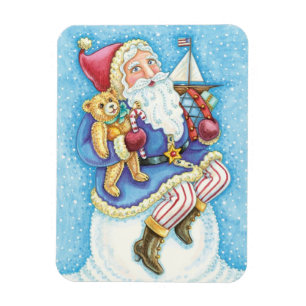 Süßes Weihnachten, Weihnachtsmann auf Schneeball m Magnet
