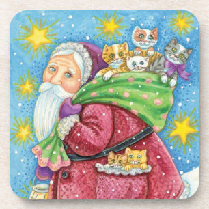 Süßes Weihnachten, Weihnachtsmann mit Kätzchen und Getränkeuntersetzer