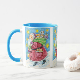 Süßes Weihnachten, Weihnachtsmann mit Kätzchen und Tasse