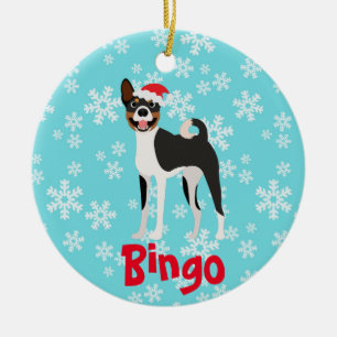 Süßes Weihnachts-Basenji Schwarzbraun Keramik Ornament