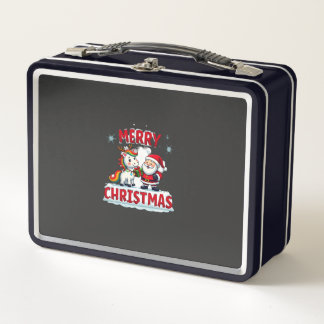 Süßes Weihnachts-Einhorn-Santa auf Einhorn-Weihnac Metall Brotdose