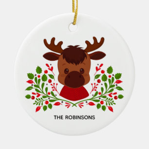 Süßes Weihnachts-Elch-Foto Keramik Ornament