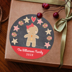 Süßes Weihnachts-Gingerbread-Girl-Keks-Schreibtafe Runder Aufkleber