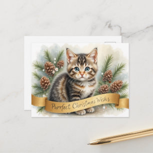 Süßes Weihnachts-Kätzchen-Banner Kunst Cute Postkarte