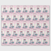 Süßes Weihnachts-Kätzchen Große Rosa Schleife Name Geschenkpapier (Flach)