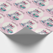 Süßes Weihnachts-Kätzchen Große Rosa Schleife Name Geschenkpapier (Ecke)