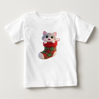 Süßes Weihnachts-Kätzchen im Strumpf Baby T-Shirt