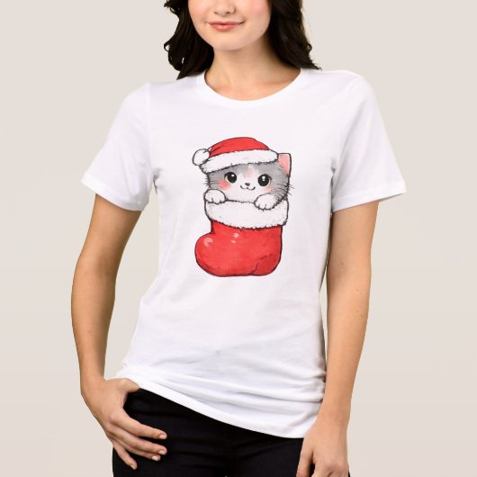 Süßes Weihnachts Kätzchen Tri-Blend Shirt (Vorderseite)