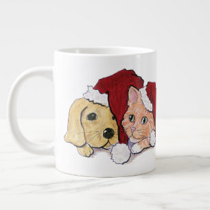 Süßes Weihnachts-Labrador-Welpe und orange getiger Jumbo-Tasse