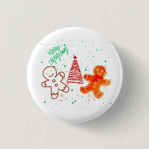 Süßes Weihnachts-Lebkuchenmann- und Baum-Muster. Button