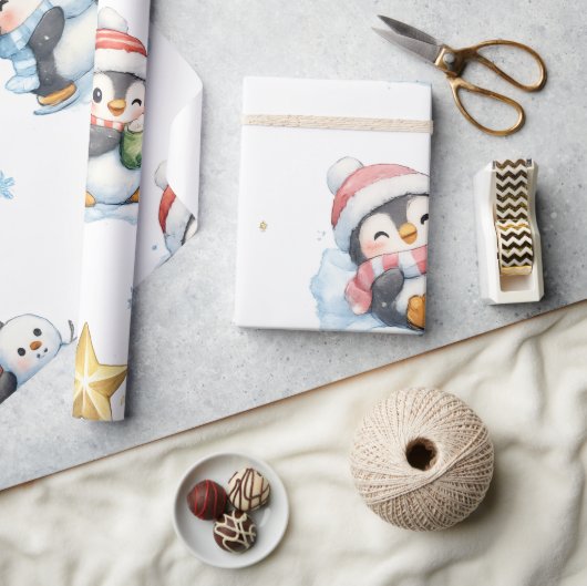 Süßes Weihnachts-Pinguin-Muster Geschenkpapier (Basteln)