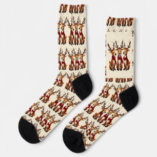 Süßes Weihnachts-Rentier-Trio mit Karoschalstücher Socken