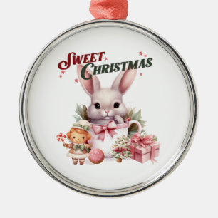 Süßes Weihnachts-Rosa-Häschen Ornament Aus Metall