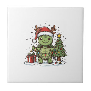 Süßes Weihnachts-Schildkröte Vintage Gravur Shirt  Fliese
