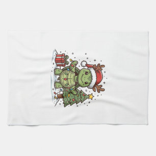 Süßes Weihnachts-Schildkröte Vintage Gravur Shirt Geschirrtuch