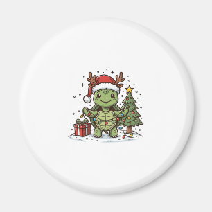 Süßes Weihnachts-Schildkröte Vintage Gravur Shirt Magnet