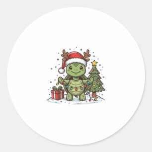 Süßes Weihnachts-Schildkröte Vintage Gravur Shirt  Runder Aufkleber