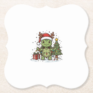 Süßes Weihnachts-Schildkröte Vintage Gravur Shirt Untersetzer
