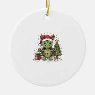 Süßes Weihnachts-Schildkröten-Shirt mit Vintage-Gr Keramik Ornament