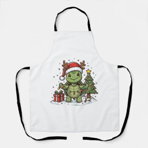 Süßes Weihnachts-Schildkröten-Shirt mit Vintage-Gr Schürze