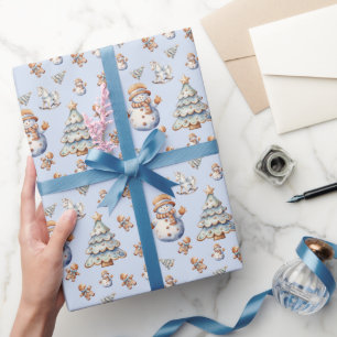Süßes Weihnachts-Schneemann-Tannen-Gingerbread-Mus Geschenkpapier