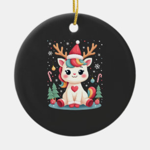 Süßes Weihnachts-Shirt Mädchen Frauen Xmas Einhorn Keramik Ornament