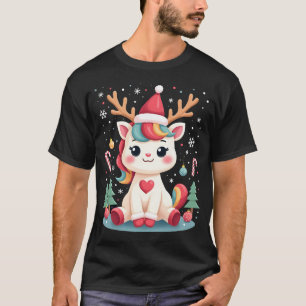 Süßes Weihnachts-Shirt Mädchen Frauen Xmas Einhorn T-Shirt