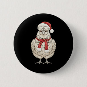 Süßes Weihnachts-Silkie-Huhn-Santa-Bauernhof-Tier Button