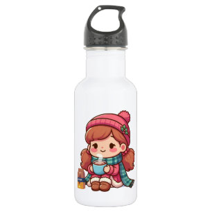 Süßes Weihnachts-/Wintermädchen mit Kakao  Edelstahlflasche
