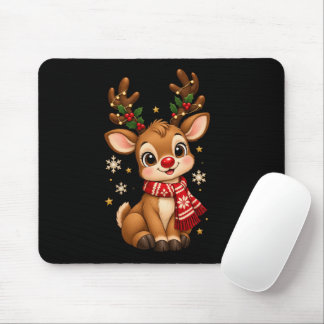 Süßes Weihnachtsbaby-Rentier mit rotem Schal-Mausp Mousepad