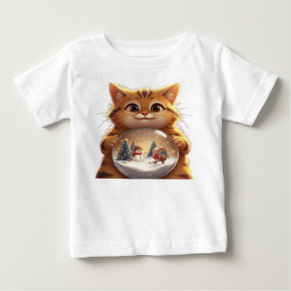 Süßes Weihnachtskatze-Schneeglobus-Baby-T-Shirt Baby T-shirt