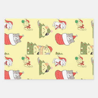 Süßes Weihnachtskatzen-Muster – Festliches Feierta Geschenkpapier Set