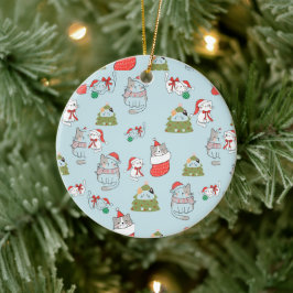 Süßes Weihnachtskatzen-Muster – Festliches Feierta Keramik Ornament
