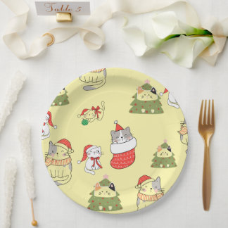 Süßes Weihnachtskatzen-Muster – Festliches Feierta Pappteller