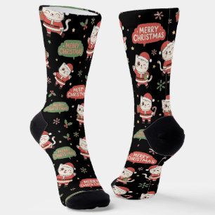 Süßes Weihnachtskatzenmuster "Frohe Weihnachten" H Socken