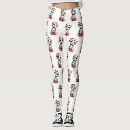 Süßes Weihnachtskitten auf Geschenkbox Leggings (Vorderseite)