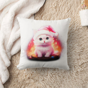 Süßes Weihnachtskitten mit Santa-Hut Kissen