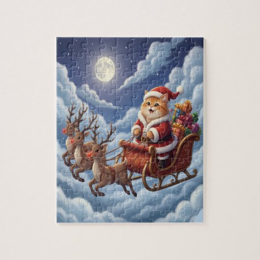 Süßes Weihnachtskitten und Rentiere  Puzzle (Vertikal)