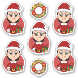 Süßes Weihnachtsmädchen mit kurzen schwarzen Haare Aufkleber