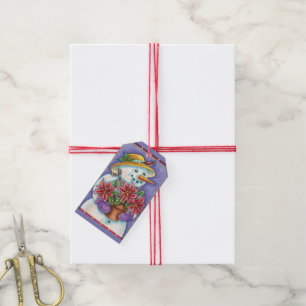 Süßes Weihnachtsmädchen Schneemann mit Poinsettie Geschenkanhänger