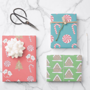 Süßes Weihnachtsmuster Candy Cane Urlaub Geschenkpapier Set