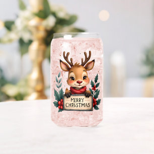 Süßes Weihnachtsrentier mit Stechpalme und Schild Dosenglas