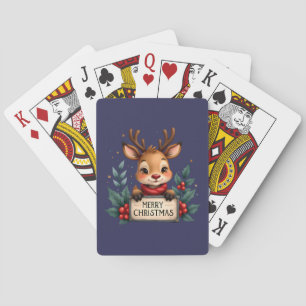 Süßes Weihnachtsrentier mit Stechpalme und Schild Spielkarten