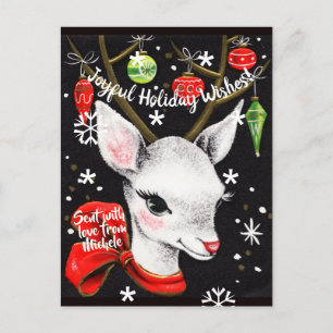 Süßes Weihnachtsrentier Vintage-Bild Postkarte