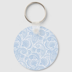Süßes weiß-blaues Paisley-Muster Schlüsselanhänger