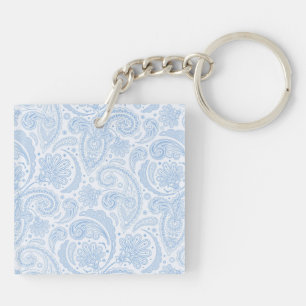 Süßes weißes blaues Paisleymuster Schlüsselanhänger