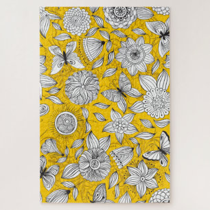 Süßes weißes gelbes florales abstraktes Design Puzzle