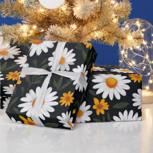 Süßes Weißes Gelbes Gänseblümchen Florales Kunstmu Geschenkpapier
