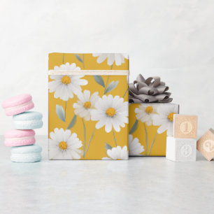 Süßes Weißes Gelbes Gänseblümchen Florales Kunstmu Geschenkpapier