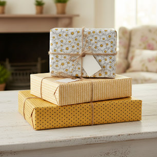 Süßes Weißes Gelbes Gänseblümchen Florales Kunstmu Geschenkpapier Set